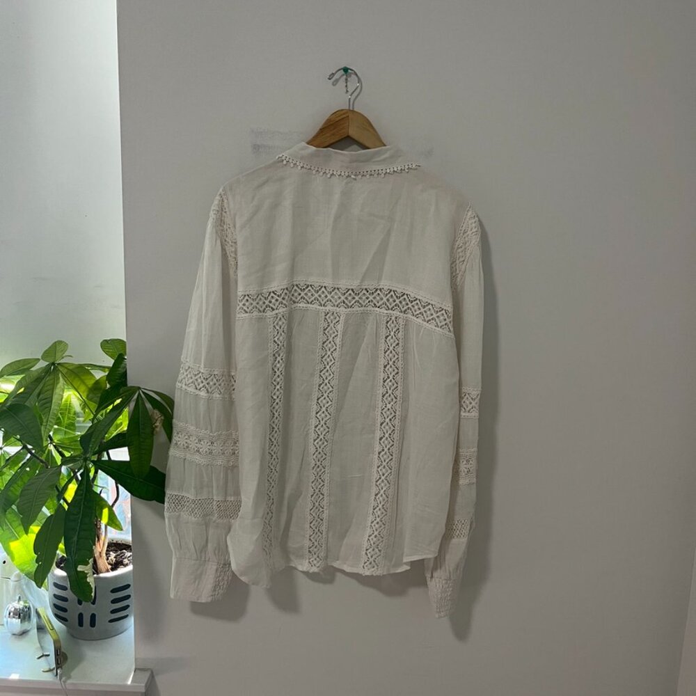 By Anthropologie Cream White Eyelet Cutout Button Up Top Size XL - Picture 7 of 7